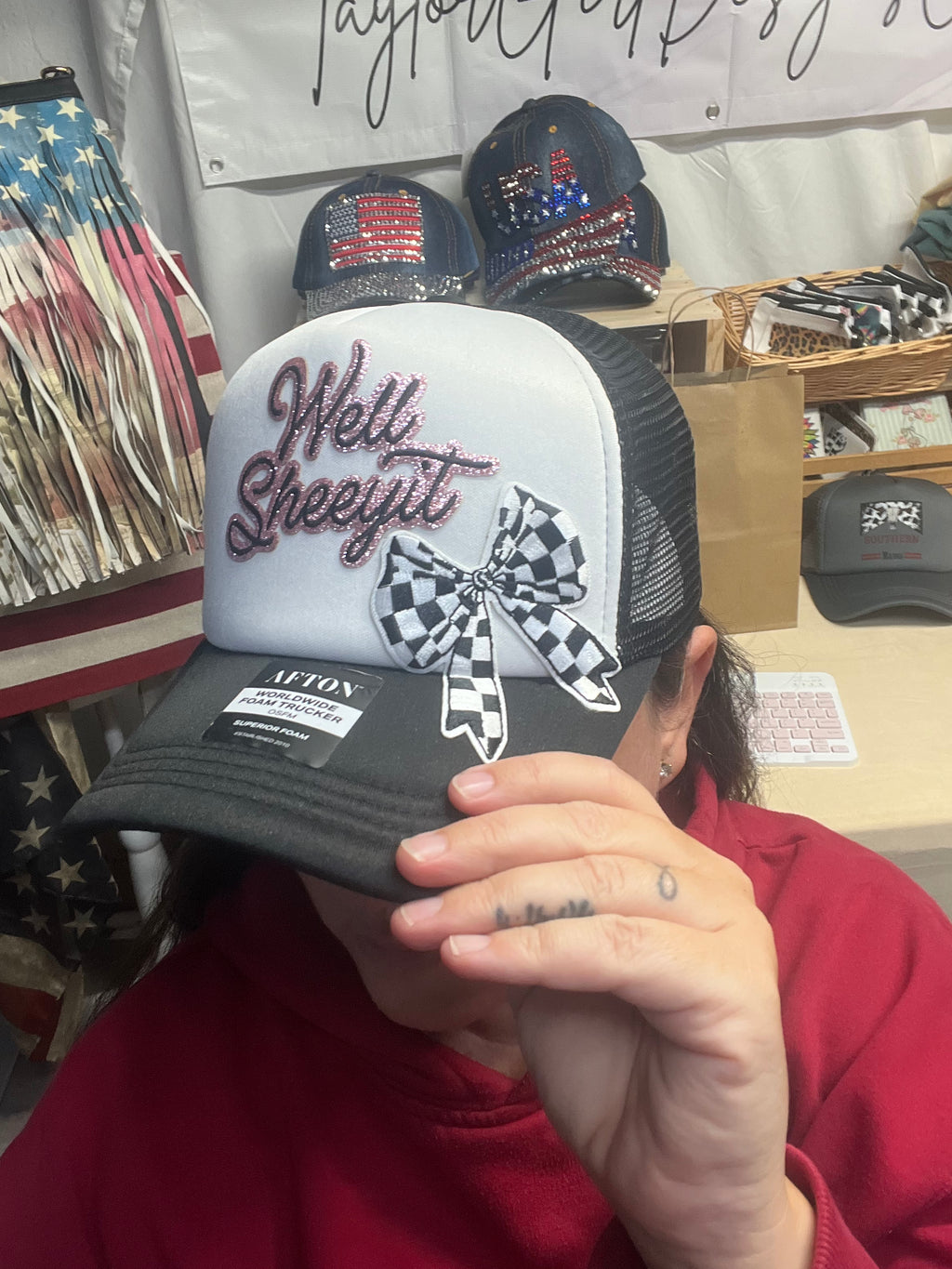 Well Sheeyit Checkered Bow Trucker Hat