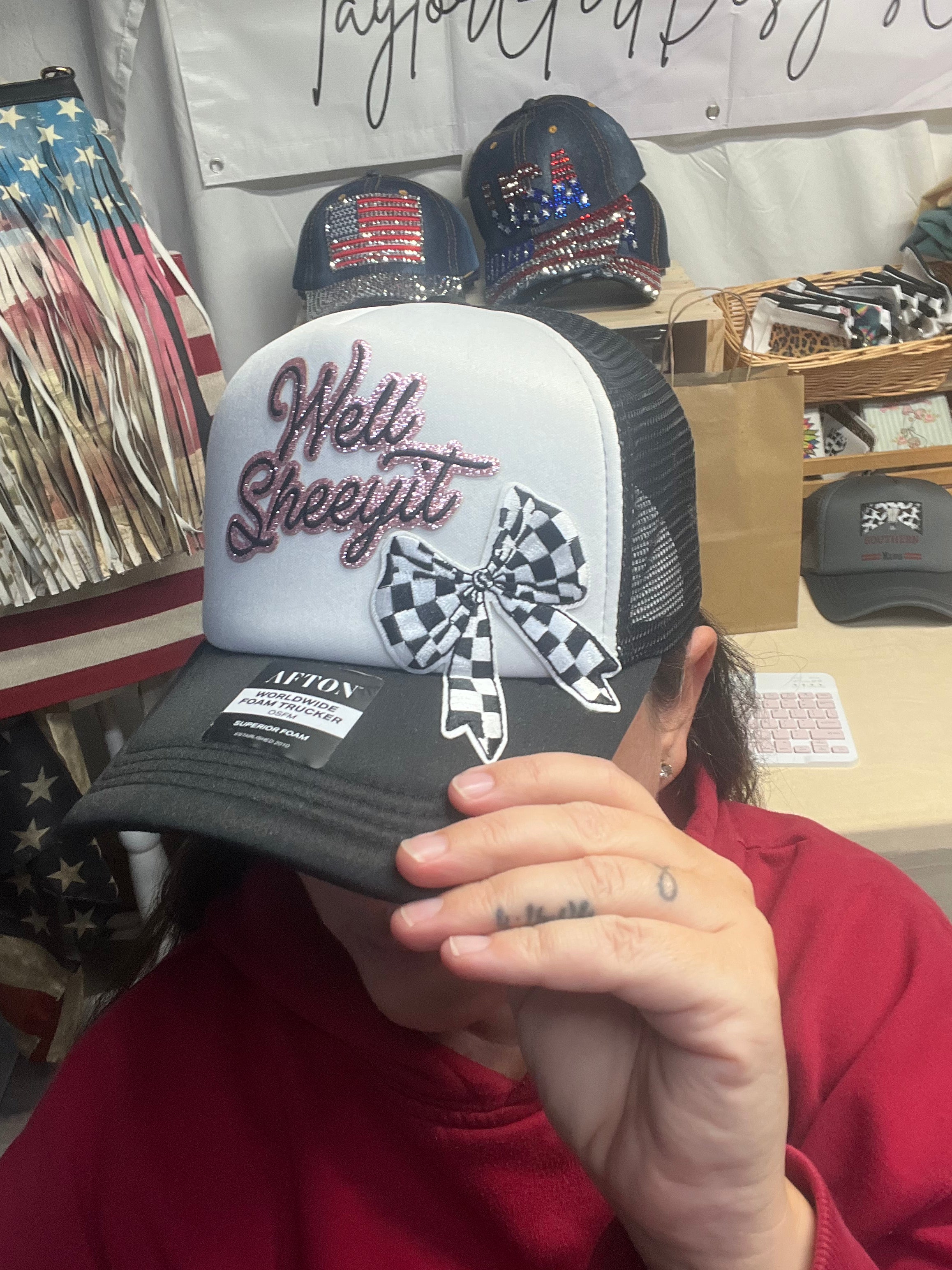 Well Sheeyit Checkered Bow Trucker Hat