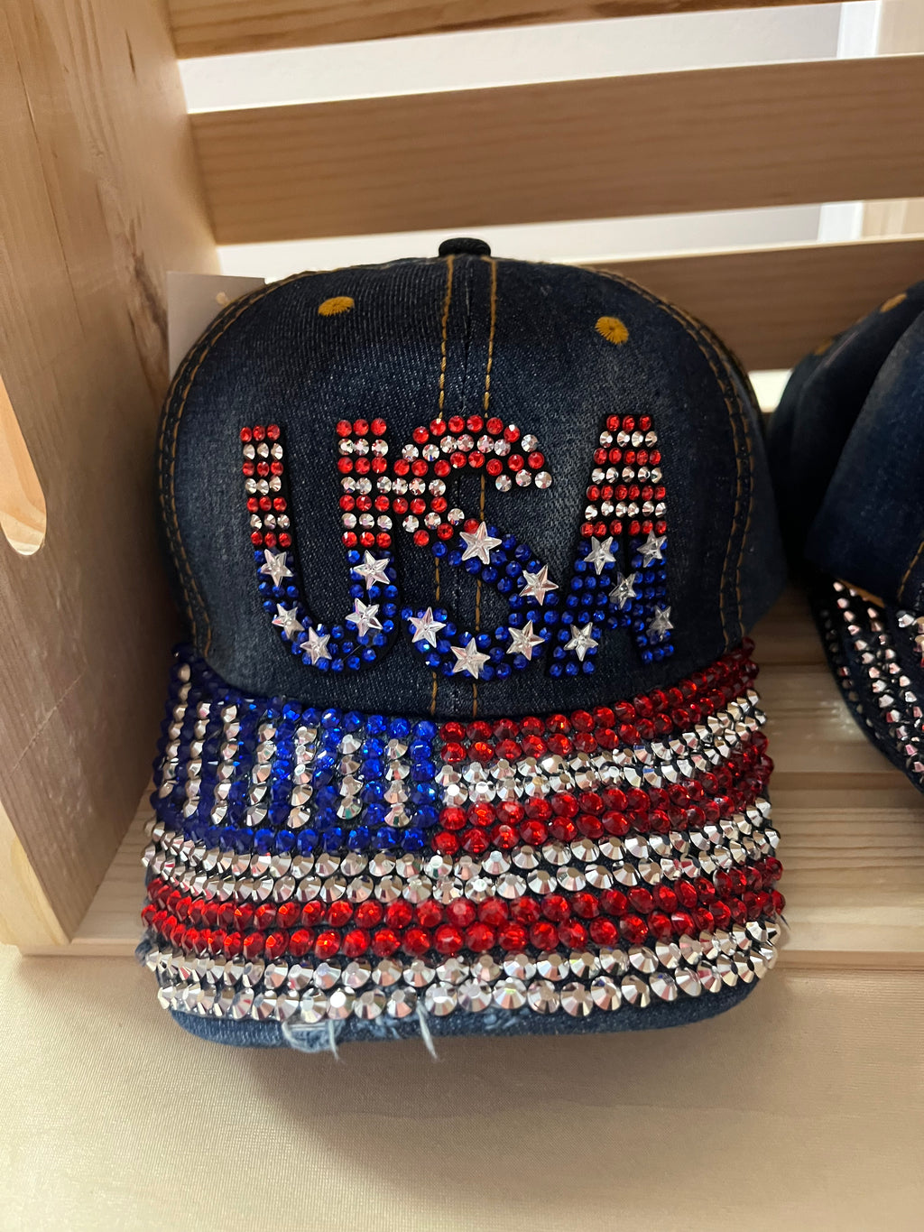 Patriotic Rhinestone Denim Trucker Hats