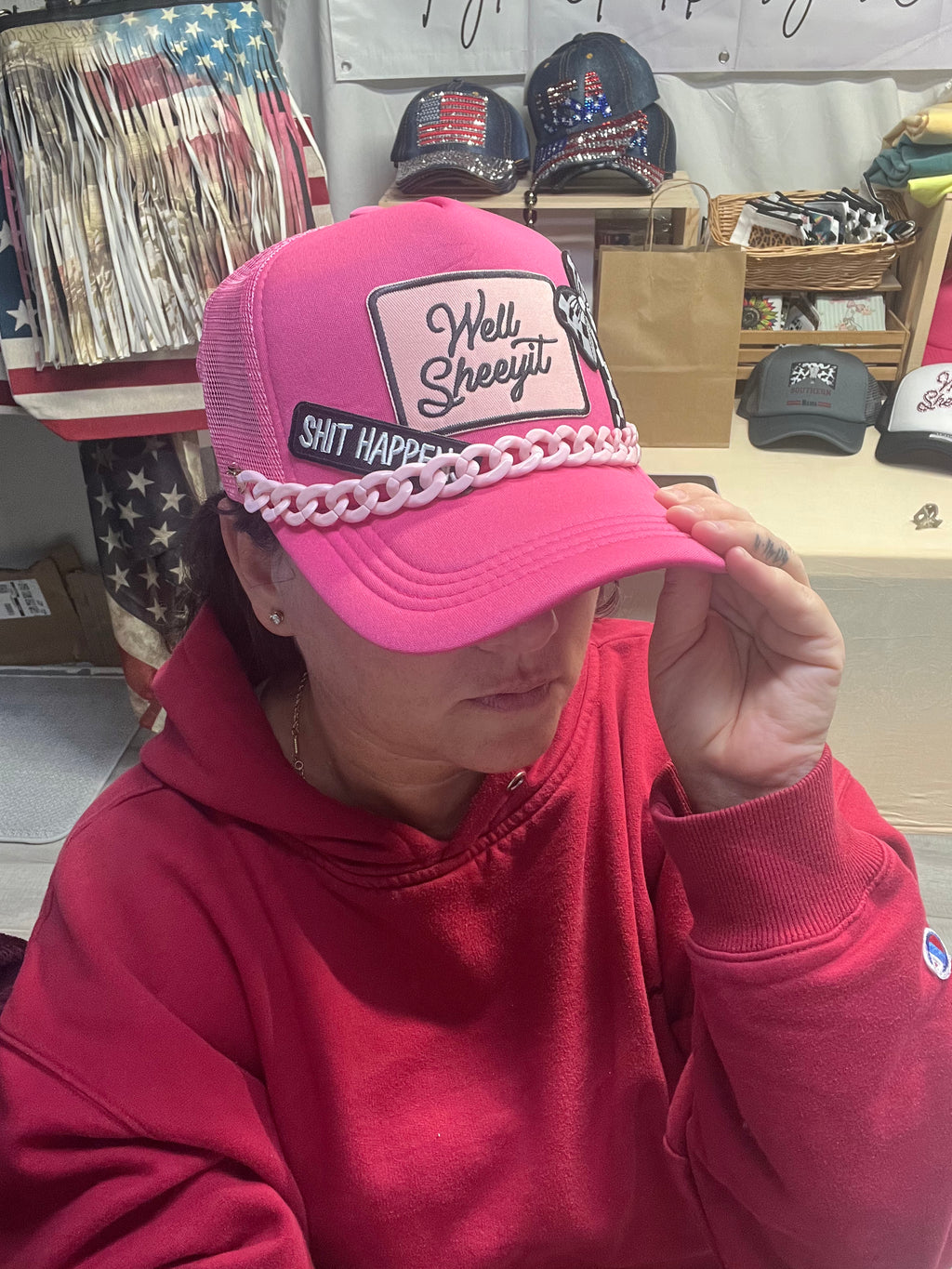 Pink Well Sheeyit Chain Trucker Hat