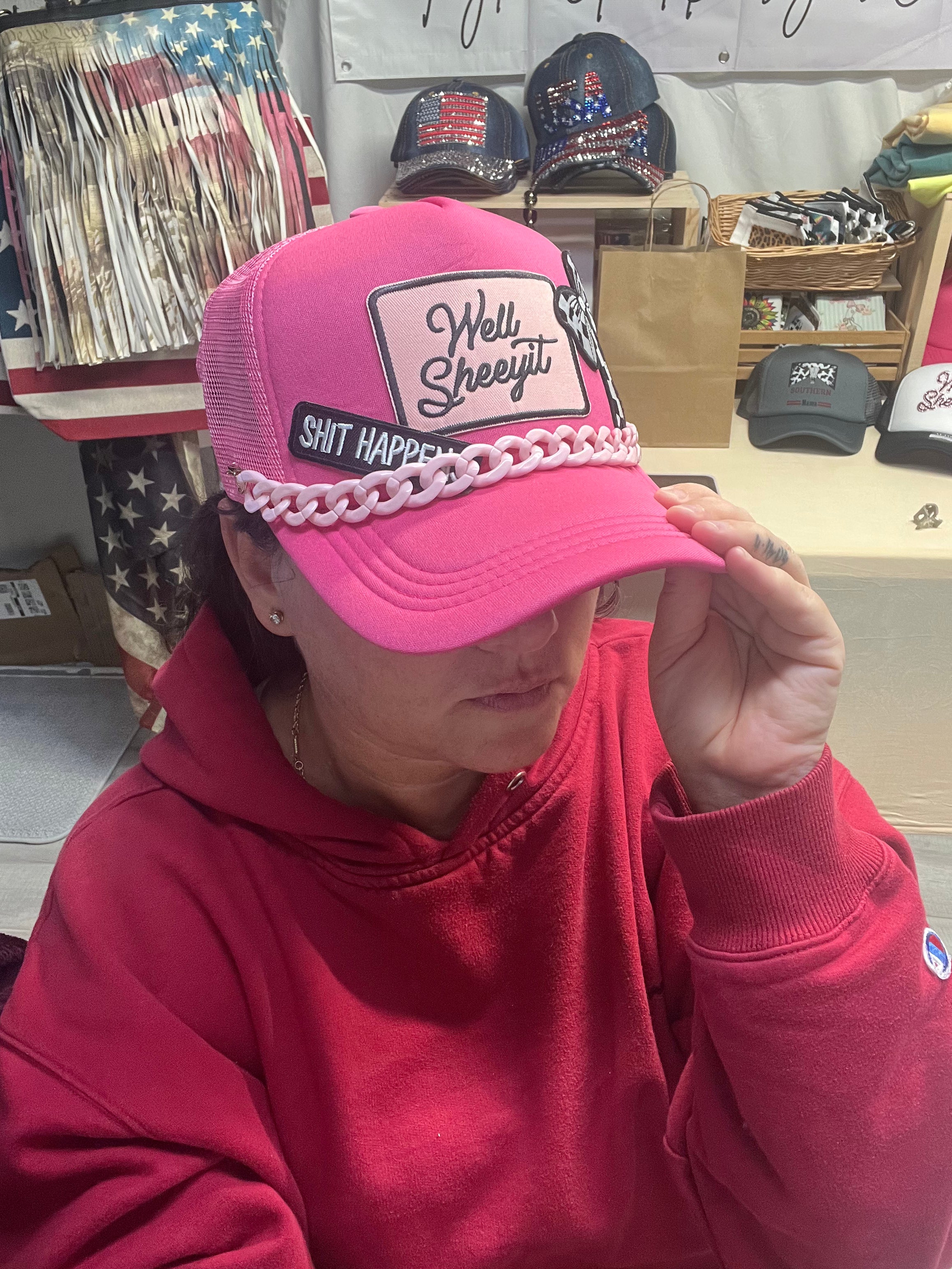 Pink Well Sheeyit Chain Trucker Hat