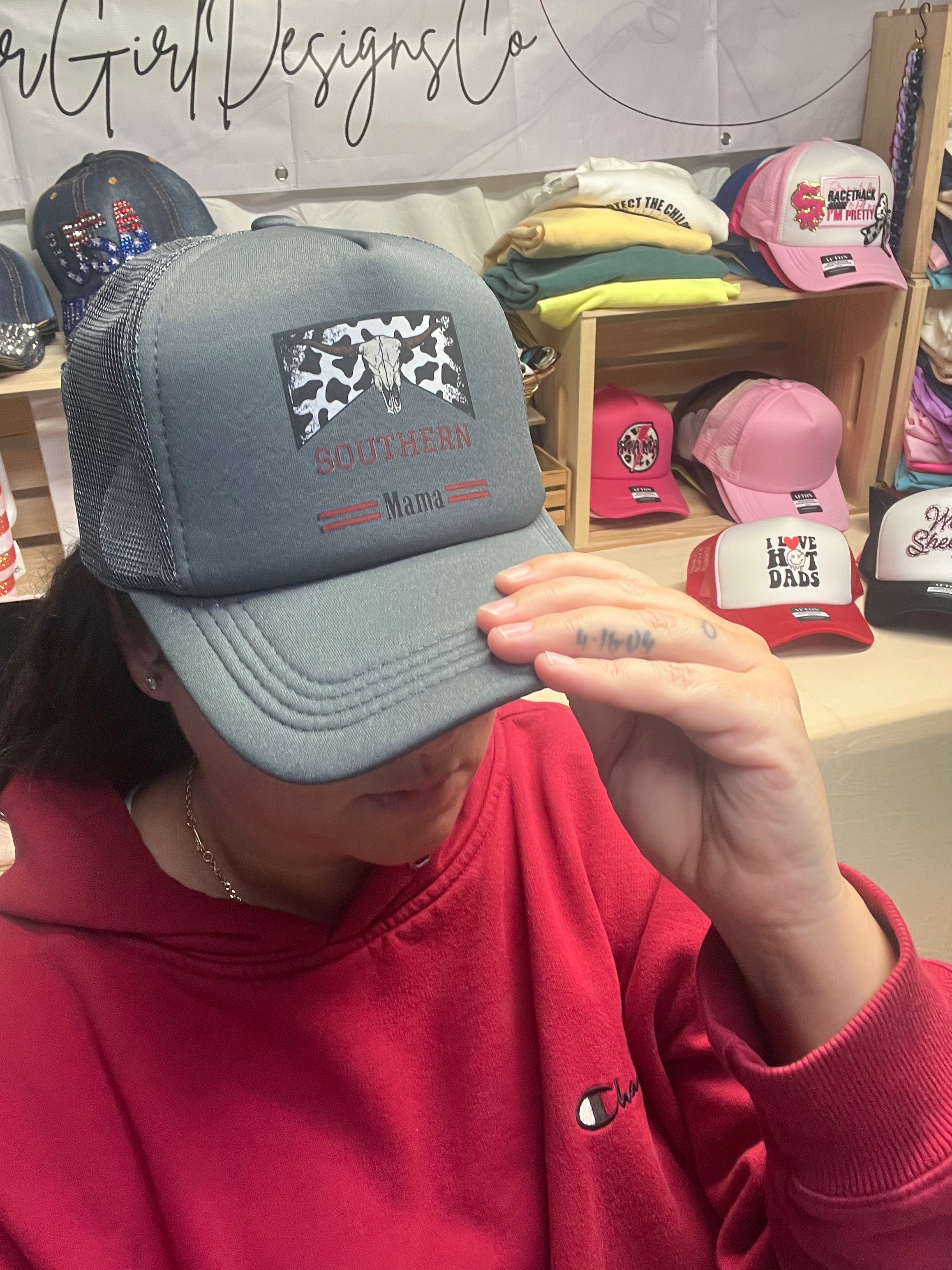 Southern Mama Cowhide Trucker Hat